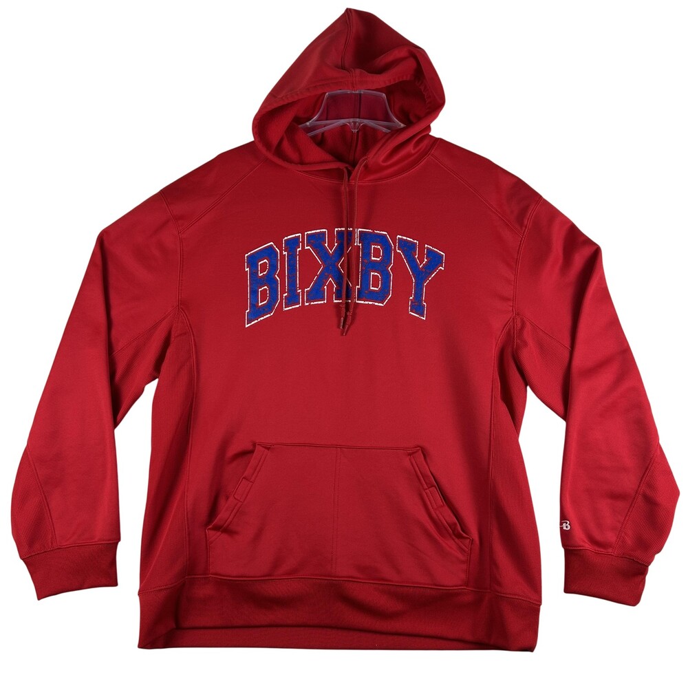 Badger Sport Hoodie Mens Large Red Bixby Fleece Pullover School Sports Logo